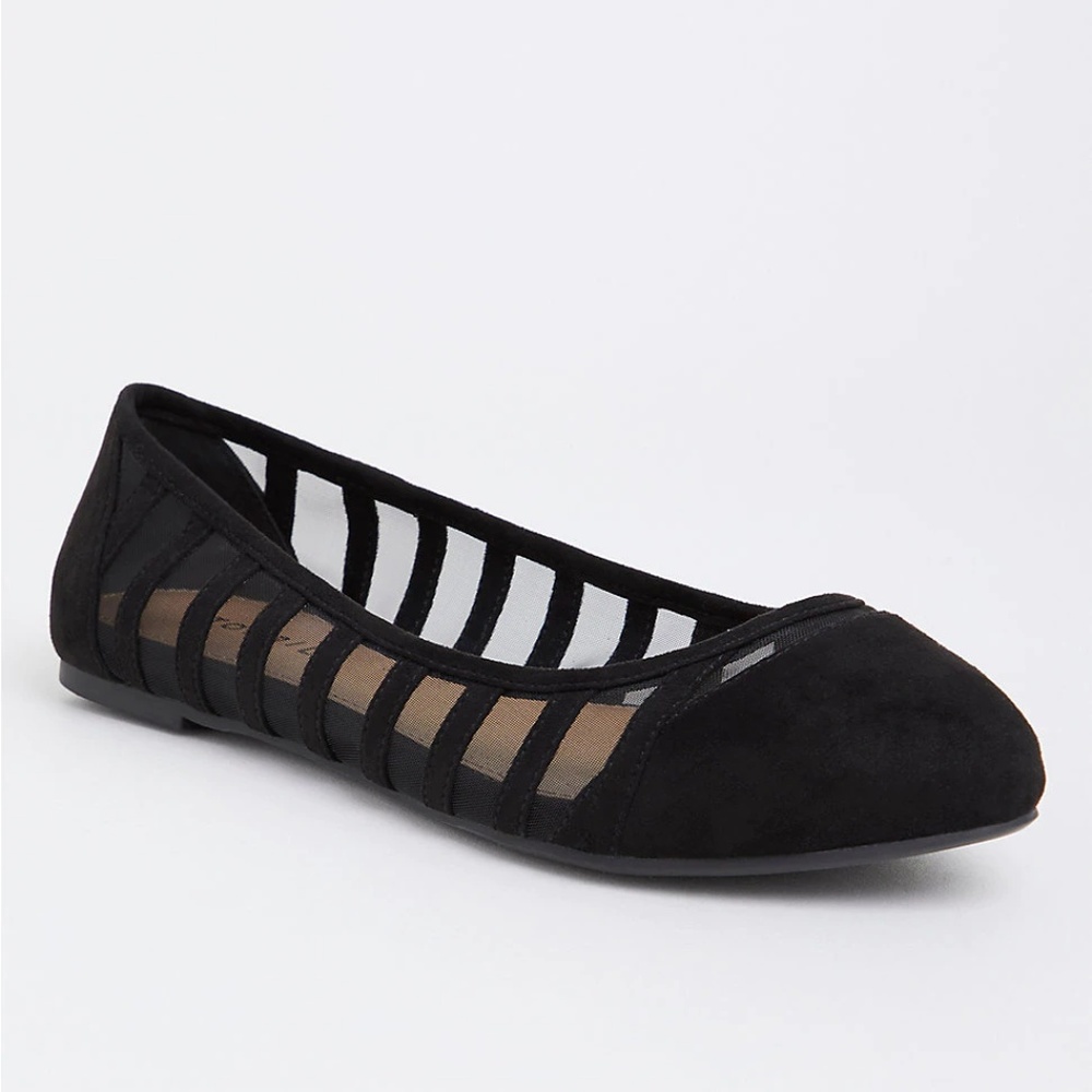Torrid 10 12 W Flats Shoes Black Mesh Inset Ballet